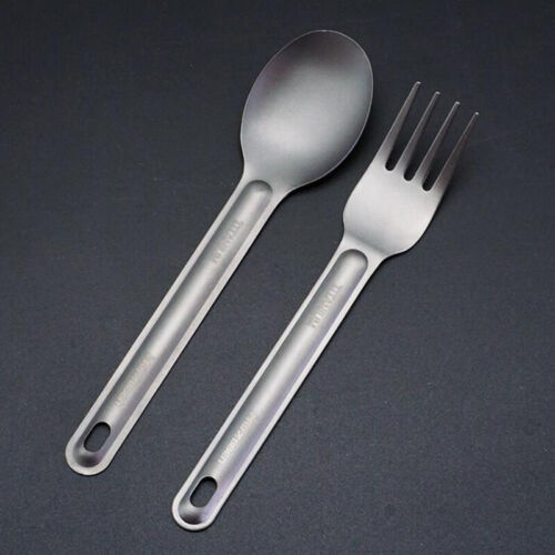 Details about  &nbsp;Titanium Spoon And Fork Camping Outdoor Tableware Long-handled Portable TooE F3