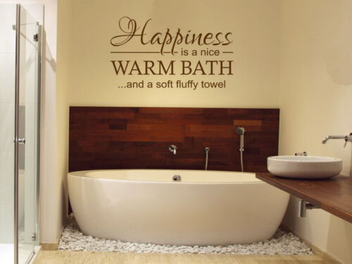 Bathroom Quote Modern Decal Transfer Wall Art Sticker Happiness is ...
