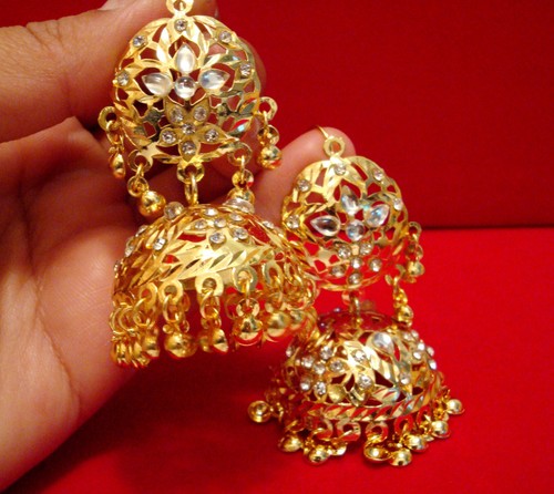 Pakistani Indian Weddings Earrings Jewelry Bollywood Jhumka Gold Pearl
