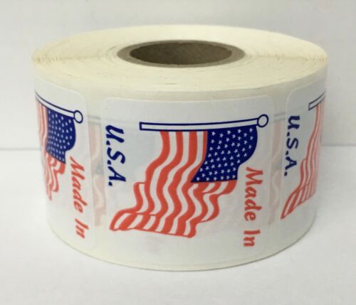 MADE IN U.S.A 1.5" x 1.5" American Flag Decals Stickers Laminated 500 Labels 