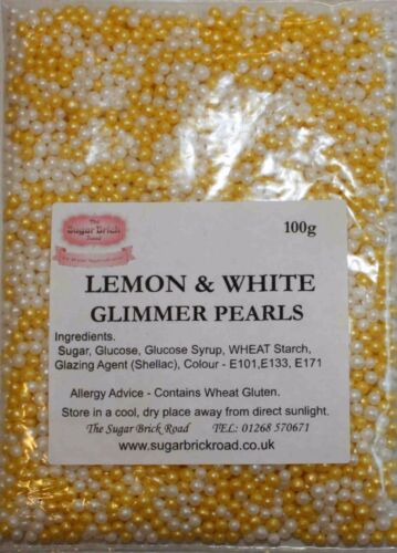 Jaune et Blanc Glimmer Perles 100 g cupcakes & Cake Toppers donuts 