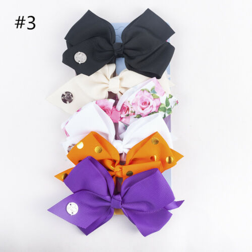 6Pcs Lovely Rainbow Color Printed Knot Ribbon Bow Hair Chip Clip Hairpin Kit New 