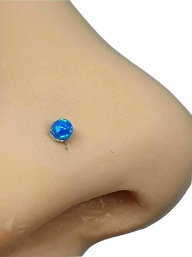 925 Sterling Silver Ball End Piercing 0.6mm Blue Opal Nose Stud Gemstone 22g 