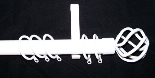28 mm blanc brillant tringle à rideau système avec cage balle Embouts 1.2 M 1.5 m 2.4 M 3 m