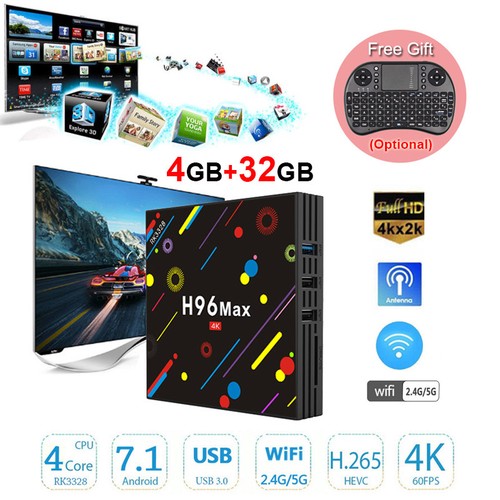 Andriod 7.1 Smart TV Box H96MAX H2 RK3328 WIFI 4GB 32GB 4K Player i8 keyboard