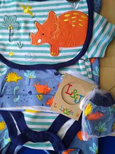 Baby Boys 5 Piece Layette Set /& Gift Bag Dinosaur Outfit NEW Starter Clothes