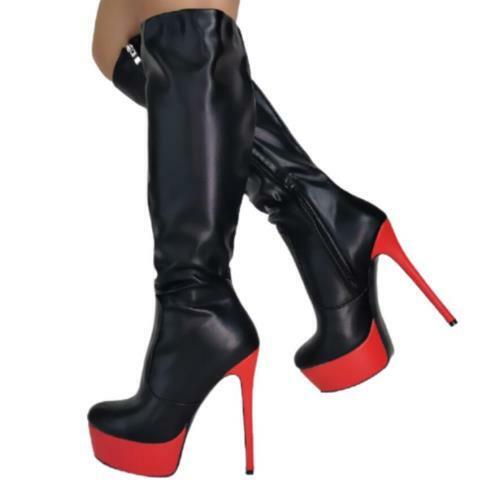 Details about   Women's High Heel Round Toe Platform Zip Knee Mid Calf High Boots 44 45 46 47 L 