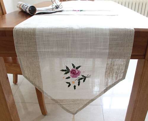 Again @ Elegant Pink Rose Flower Embroidery Patch Braid Table Runner 132CM