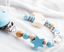 Schnullerkette mit Namen Junge FUCHS • blau grau Baby Geschenk Geburt Naturtöne