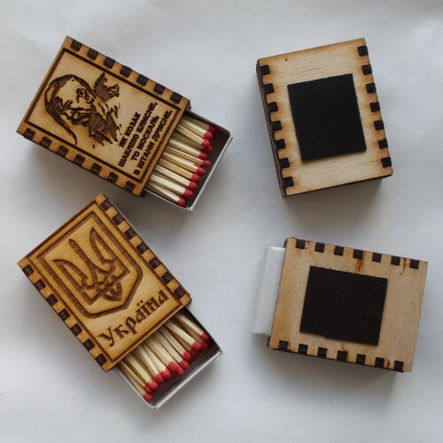 Details about  / Set 4 pcs Wooden Box Holder Matches Patriotic Ukraine Magnet Refrigerator Trizub