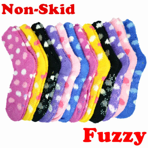 6 Pairs For Womens Winter Home Non-Skid Cozy Fuzzy Soft Dots Slipper Socks
