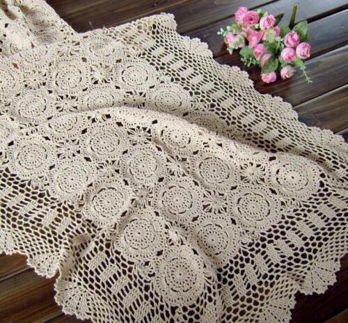 Vintage Hand Crochet Table Runner Dresser Scarf Rectangle Lace Doily 19x39inch 