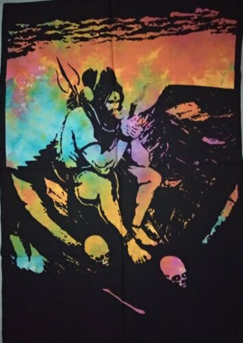 Smoking Hindu Lord Shiva Shanker Wall Hanging Tie-Dye Poster Tapestry God Ethnic