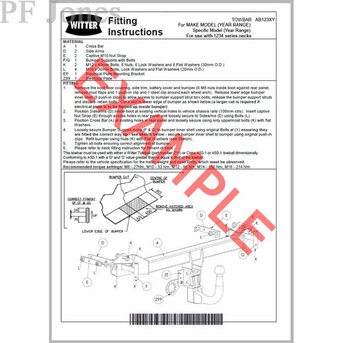 Flange Tow Bar Witter Towbar for Peugeot 406 Estate Est 1997-2004