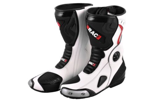 NEW ORIGINAL RAC3 MOTORCYCLE MOTORBIKE REAL LEATHER RACE SPORT ARMOR BOOTS WHITE 