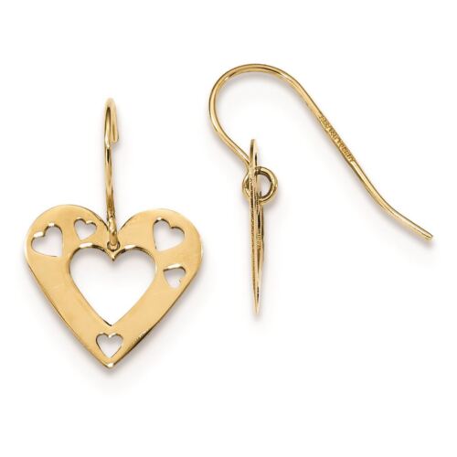 14K Yellow Gold 12.85 MM Polished Cut-out Heart Dangle Earrings 18 MM MSRP $181 