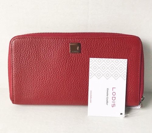 NEW Lodis Dark Red//Silver Pebbled Leather ALANIA Zip Around Wallet