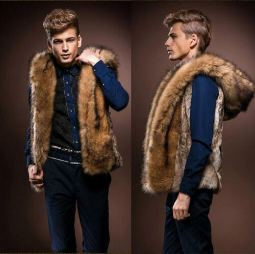 Fashion Men/'s Faux Fur Hooded Vest Coat Jacket Winter Bodywarmer Gilet Waistcoat
