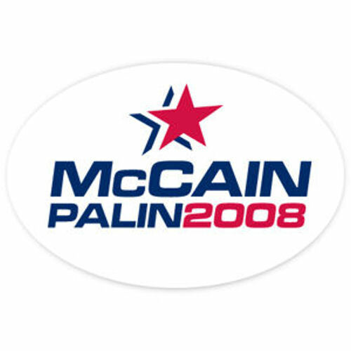 John McCain Sarah Palin For President 2008 Star White Oval Bumper Sticker 