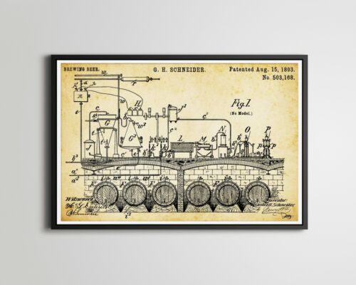 German 1893 Schneider BEER Brewing Patent POSTER! - Brewery up to 24" x 36" 