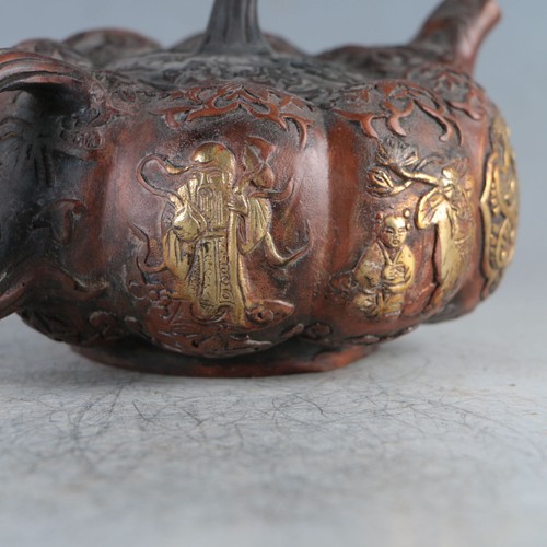Chinese Gilt Copper Pumpkin Teapot Made During The Qianlong Period