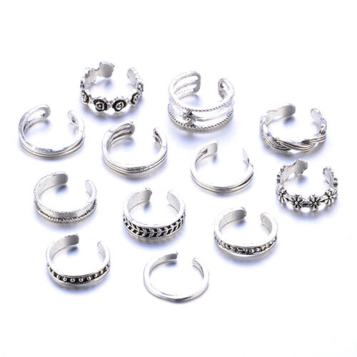 New 12PCs/set Adjustable Jewelry Retro Silver Open Finger Foo Ring Ring Toe S3T8 