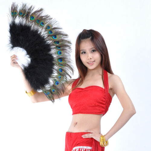 Hot! New Belly Dance Peacock Feather Fan 10 colours