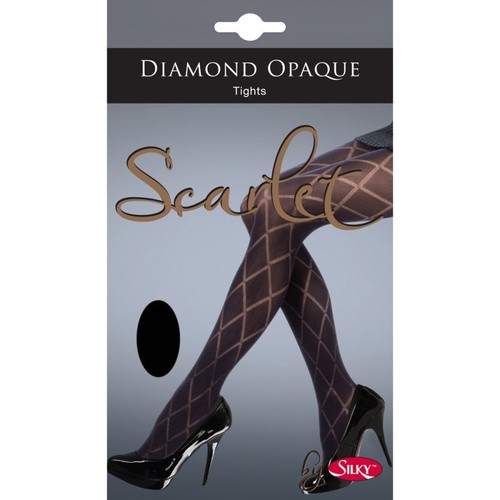 Silky Scarlet Range Diamond Pattern Opaque Tights 3 Sizes Inc X Large
