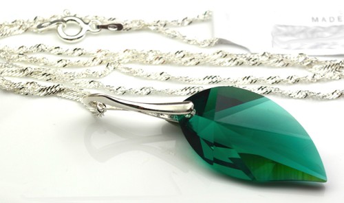 925 Sterling Silver Necklace Emerald Leaf 28//40 Crystals from Swarovski®