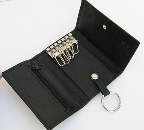 Brown LEATHER Men/'s KEYS Chain Holder Case Wallet 6+1 Ring Deluxe Zip Coin Money