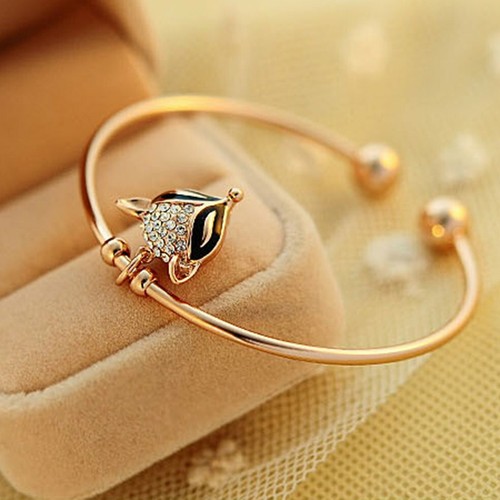 Retro Crystal Rose Gold Bracelet Korean Cute Flash Diamond Fox Bracelet GN
