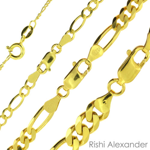 14k Gold over 925 Sterling Silver Figaro Mens Boys Chain Necklace All Sizes 