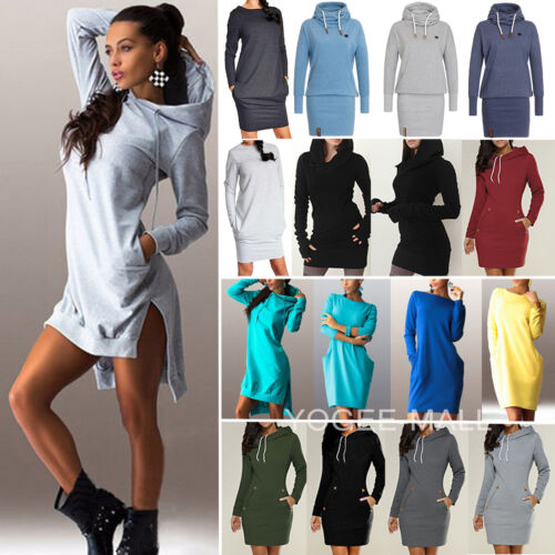Womens Hooded Sweatshirt Hoodies Dress Long Sleeve Pullover Jumper Sweater Tops