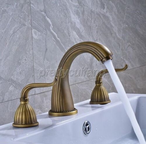 Antique Brass 8&#034; Widespread 3 Hole Bathroom Basin Faucet Sink Mixer Tap Pnf185