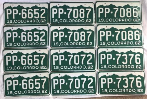 18 Matching Sets Vintage 1962 License Plates Lot Colorado Plate One Pair Bar Car