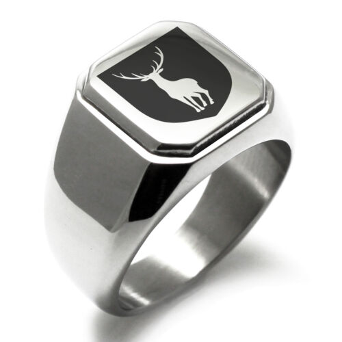 Stainless Steel Purity Coat of Arms Shield Mens Square Biker Style Signet Ring