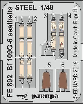 Neu Eduard Accessories FE892-1:48 Bf 109G-6 seatbelts STEEL f.Tamiya