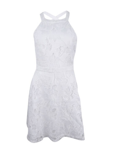 Guess Women/'s Floral Lace Fit /& Flare Halter Dress 0, Ivory
