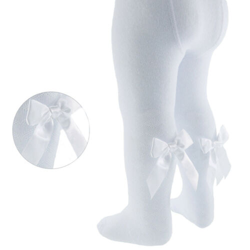 GIRLS WHITE BOW TIGHTS SPANISH FANCY PARTY OCCASION PATTERNED TIGHTS KIDS 2-5 YR