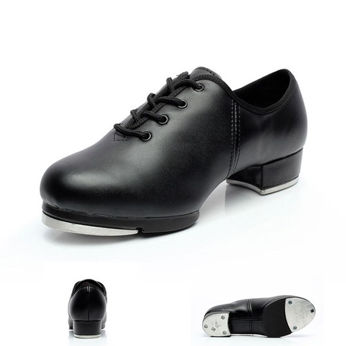 New Genuine Leather Adult Kids Women Men Tap Dancing Shoes Lace Up Square Heel