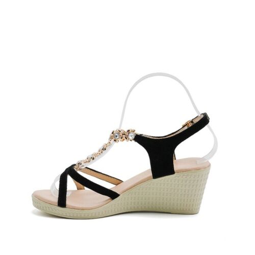 Details about  / Women/'s Slingbacks Platform Wedge Heels T-Strap Sandals Peep Toe Casual Shoes
