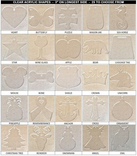 30 Pack Laser Cut Clear Acrylic Blank Shapes DIY Crafts Keychains Jewelry Gifts