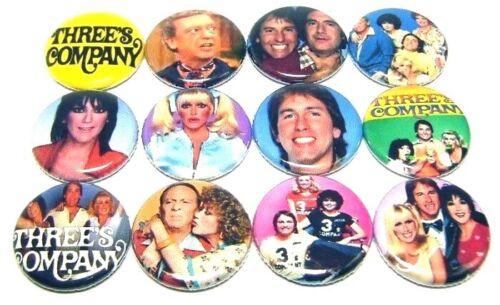 12 THREES COMPANY Pinbacks Buttons 1/" Pins 80s TV Sitcom Jack Janet Furley Roper