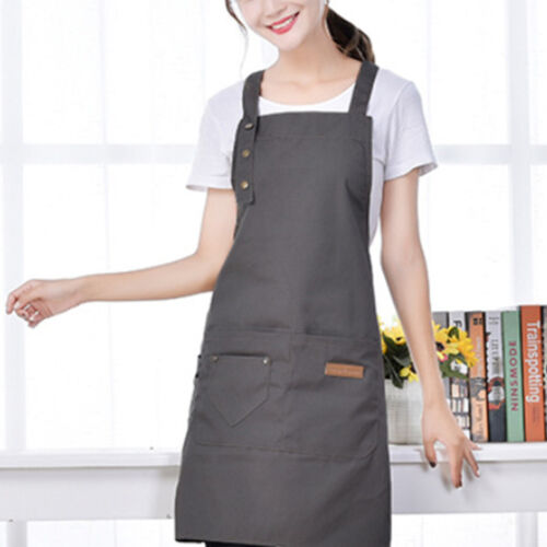 Women Canvas Apron With Pockets Butcher Craft Baking Chefs Kitchen Cooking BBQ 