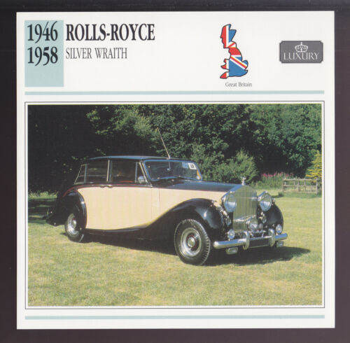1946-1958 Rolls-Royce Silver Wraith British Car Photo Spec Sheet Info ATLAS CARD