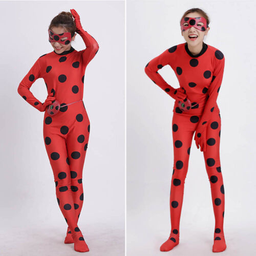 Adult Kid Ladybug Cosplay Costume Fancy dress Zentai+Mask+Bag Matching Prop Wig