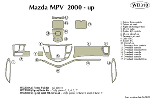 MAZDA MPV 00 01 02 03 04 05 06 DASH TRIM KIT c