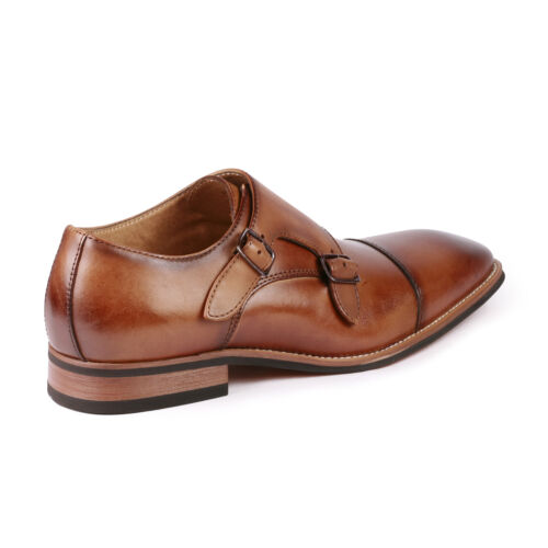 Metrocharm ML-1005 Men's Leather Double Monk Strap Slip On Loafers Dress Shoes 