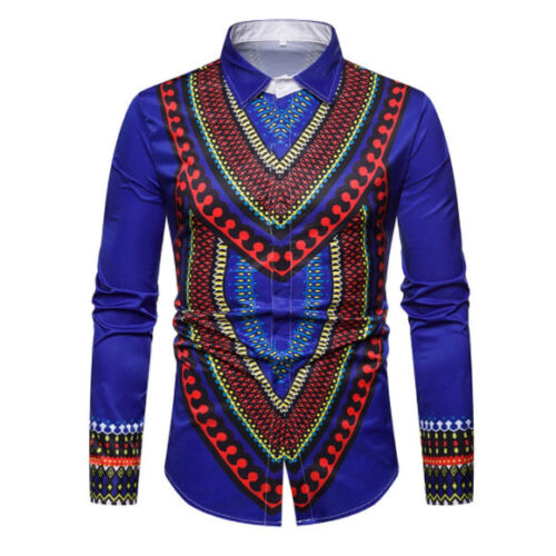 Men African Tribal Shirt Dashiki Print Succinct Hippie Top Blouse Clothing 