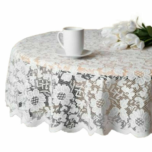 Vintage White Lace Floral Tablecloths Polyester Table Runner Wedding Party Cover 